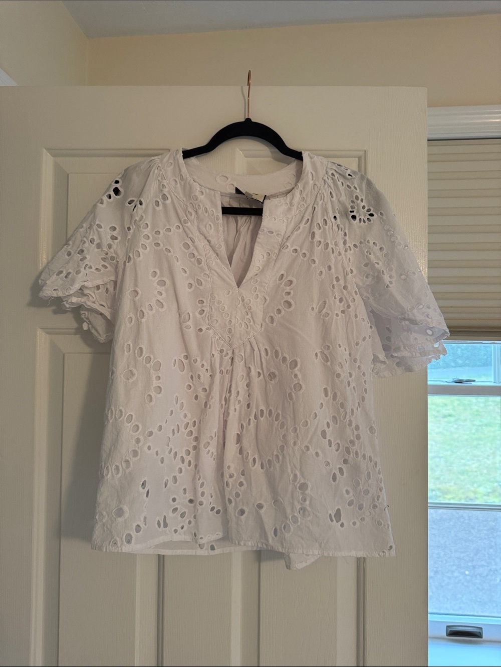 Tuckernuck White Eyelet V-Neck Short Sleeve Blouse